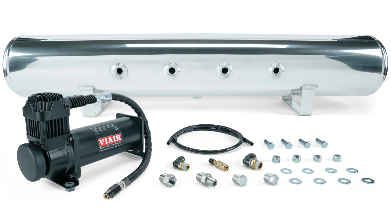 Air Lift Performance 5 Gal. Polished Tank w/ Viair 444c black compressor, 1/4" & 3/8" fittings and tank mounting hardware