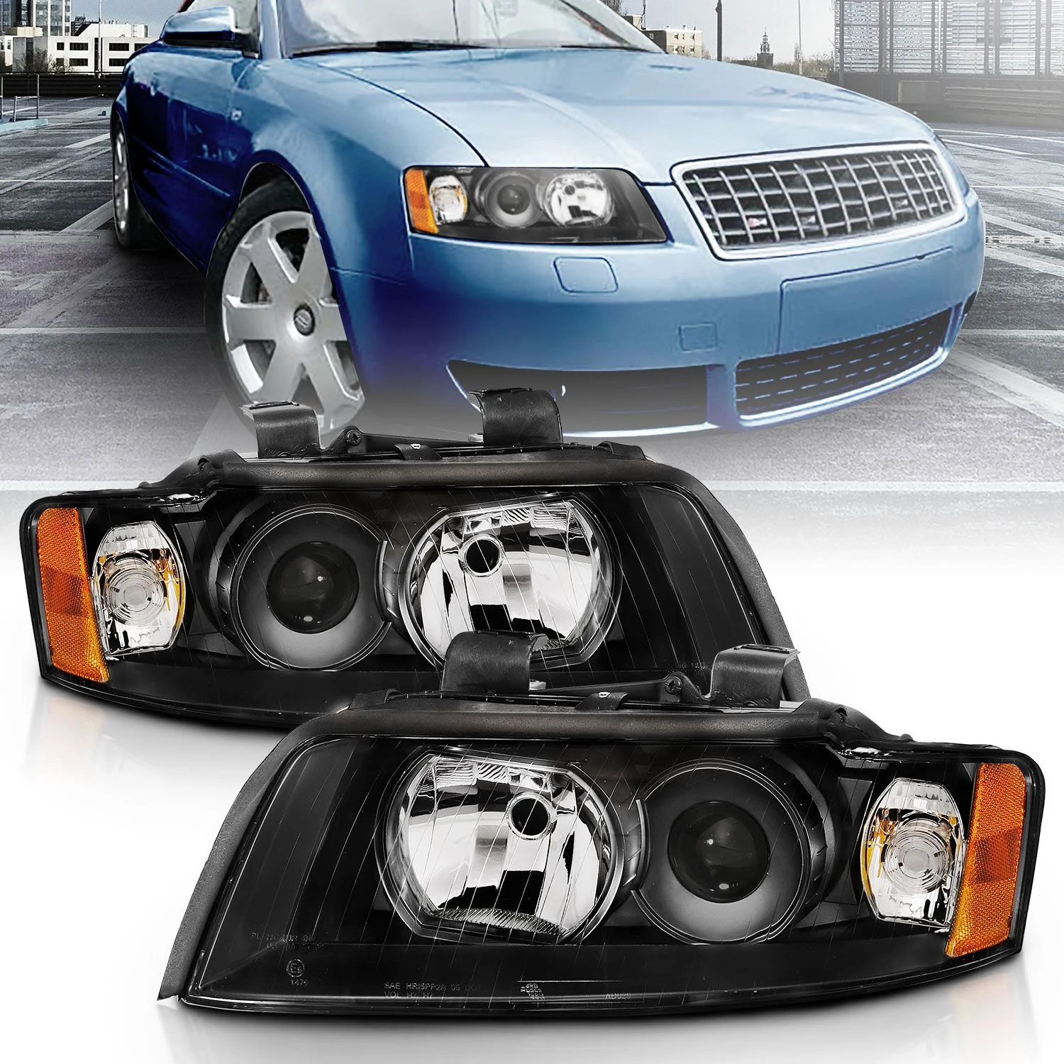 ANZO Audi A4/S4 (B6) Projector Headlights Black (Halogen)
