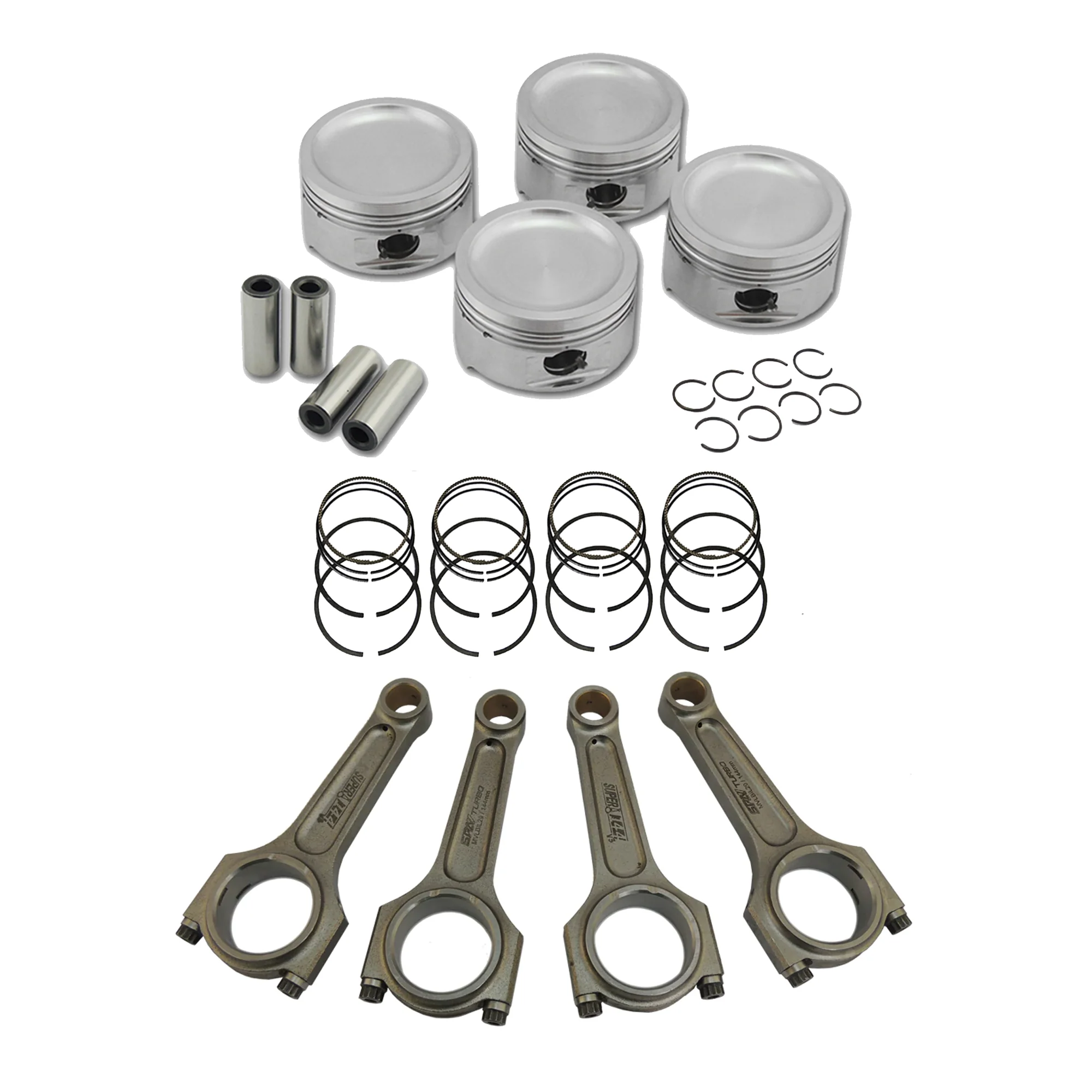 SPA TURBO FORGED PISTON AND RINGS SET 81MM VW 1.8L 8V + VW 144MM X 20MM SUPER A CONNECTING ROD SET 3/8" BOLT (1000HP)