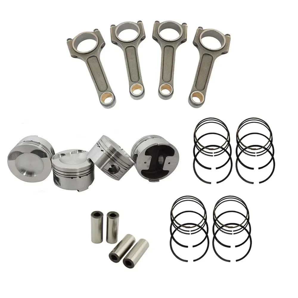 FORGED PISTON AND RINGS SET 82,5MM VW/AUDI 2.0L TSI + 144MM X 20MM HIGH PERFORMANCE STEEL CONNECTING ROD SET 3/8" BOLT (600HP)