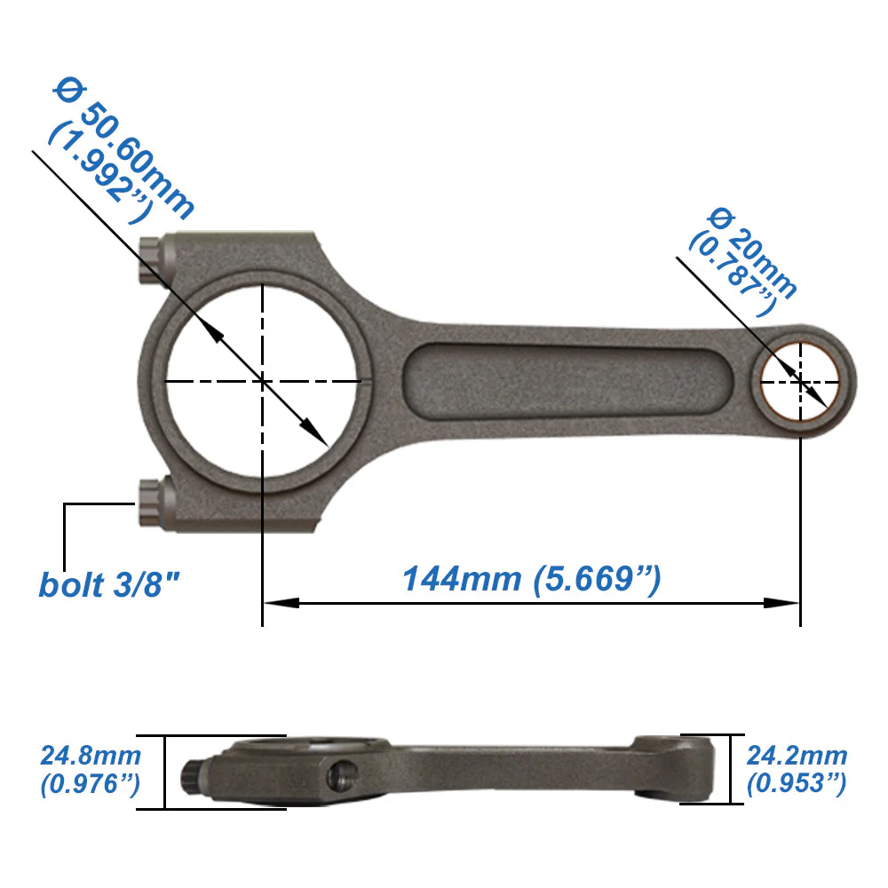 FORGED PISTON AND RINGS SET 82,5MM VW/AUDI 2.0L TSI + 144MM X 20MM HIGH PERFORMANCE STEEL CONNECTING ROD SET 3/8" BOLT (600HP) - Image 3