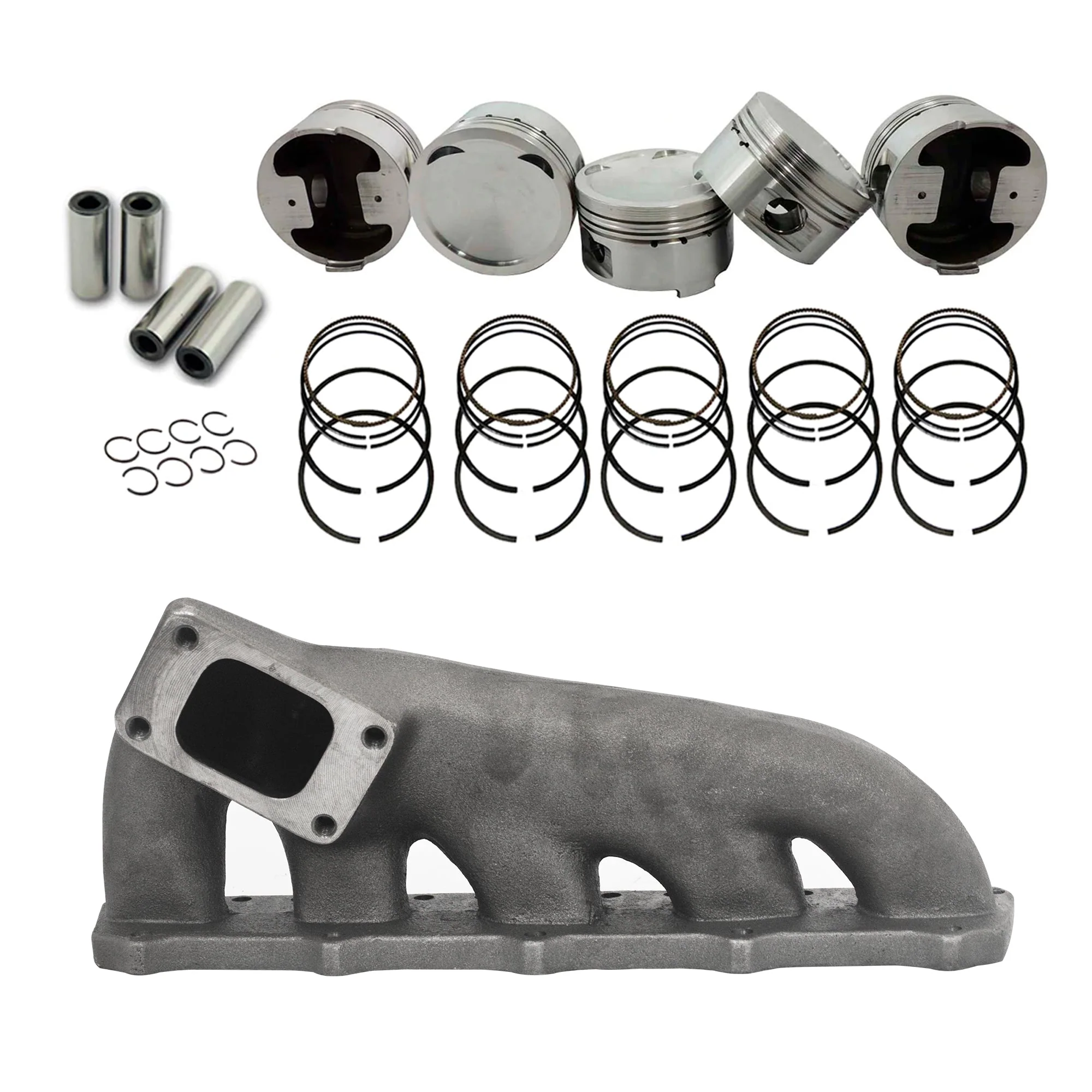SPA TURBO Forged piston and rings set 83.5mm VW 2.5L Jetta MK5 07k + T3 High Performance Turbo Exhaust Manifold