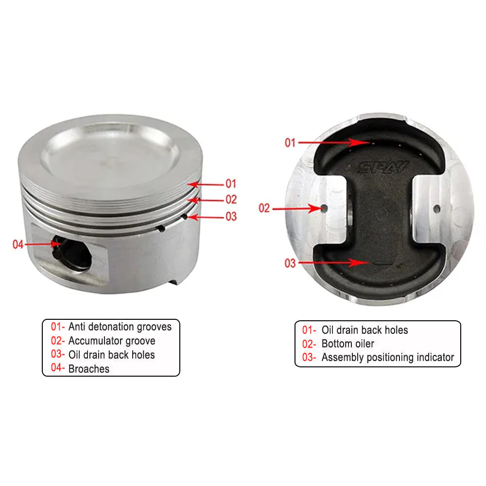 SPA TURBO Forged piston set 82mm 1.8L 20V VW/AUDI + Decompression Head Gasket Spacer - 1.5mm + 136mm head stud set - Image 5