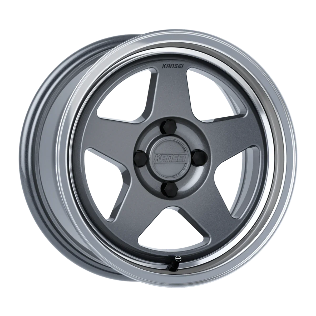 Kansei K12G KNP 15x8in / 4x100 BP / 0mm Offset / 73.10mm Bore - Gloss Gunmetal w/ Machined Lip Wheel
