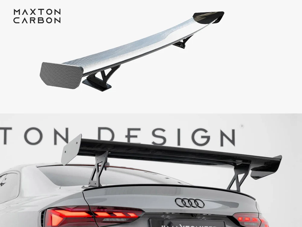 Maxton Design Carbon Spoiler w/ External Brackets Uprights V1 - Audi B9 A5 / S5 / RS5 Coupe
