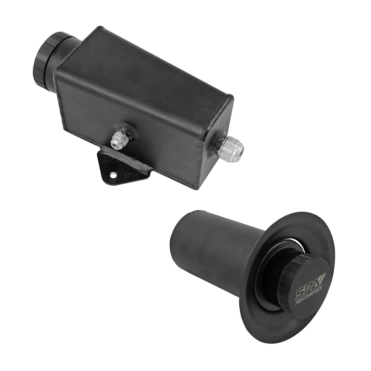 SPA TURBO Power Steering Tank Firewall Mount (Right Inlet) + Remote Fill Tank - Black Cap