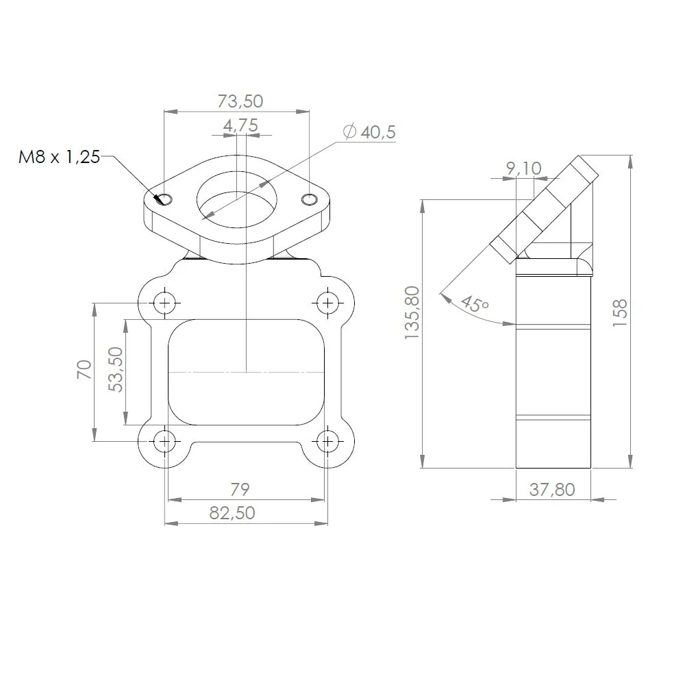 T4 Manifold 2 bolt type Wastegate Adapter 45 degree flange - Image 4