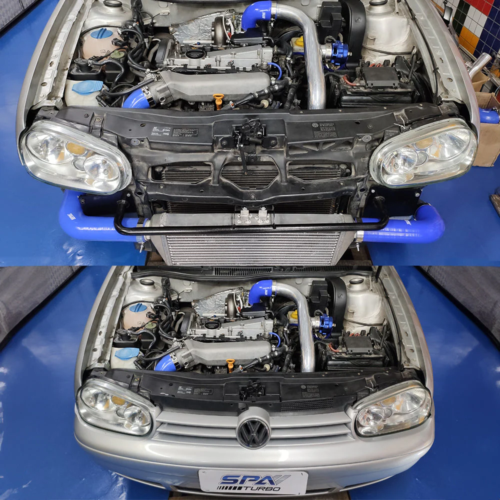 TWIN SCROLL TOP MOUNT TMA06 TURBO KIT + FRONT MOUNT INTERCOOLER VW 1.8 20V TRANSVERSAL, BLUE HOSES, TURBO NOT INCLUDED - Image 2