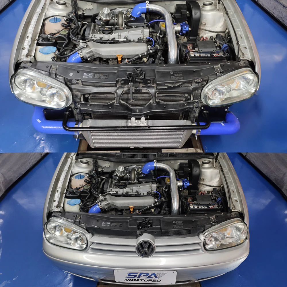 TWIN SCROLL TOP MOUNT TMA16 TURBO KIT + FRONT MOUNT INTERCOOLER VW 1.8 20V TRANSVERSAL, BLACK HOSES, TURBO NOT INCLUDED - Image 2
