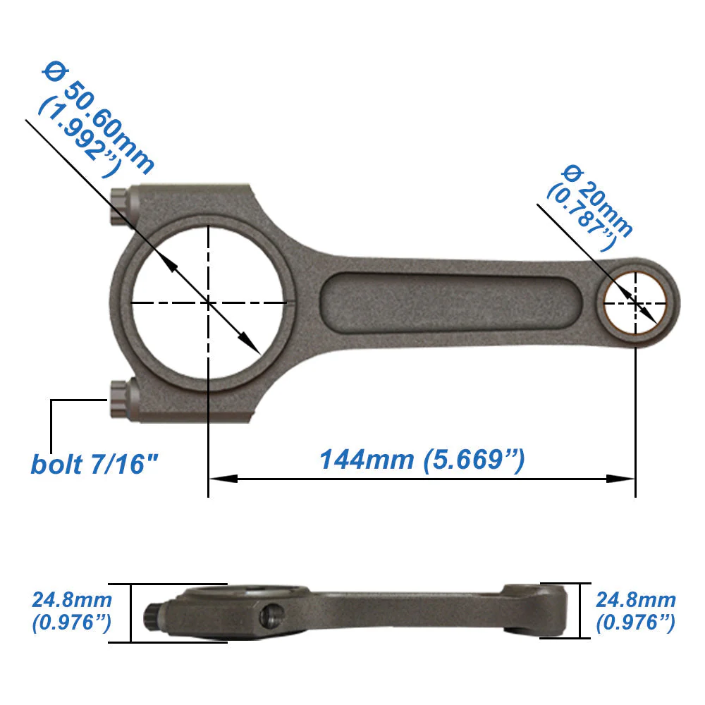VW 144mm x 20mm High Performance Basic Connecting Rod Set 7/16" bolt (1100hp) - Image 5