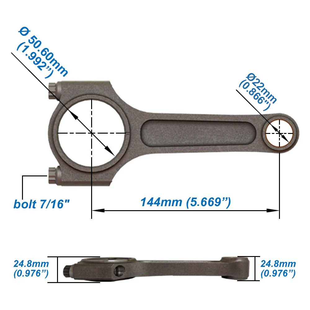 VW/AUDI EA113 2.0L TSI 144mm x 22mm High Performance Connecting Rod Set 7/16" bolt (1200hp) - PRE SALE - Image 7
